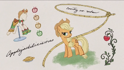 Size: 1920x1080 | Tagged: safe, screencap, applejack, earth pony, pony, g4, official, apple, clothes, dress, food, lasso, mannequin, peek behind the boutique, pie, rope, youtube link