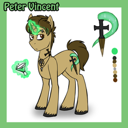 Size: 1440x1440 | Tagged: safe, artist:deyogee, pony, unicorn, alcohol, crossover, fright night, magic, peter vincent, ponified, reference sheet, solo, unshorn fetlocks