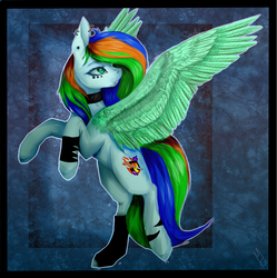 Size: 1122x1127 | Tagged: safe, artist:smallspark, oc, oc only, oc:andri dash klor, pegasus, pony, choker, ear piercing, female, mare, piercing, solo, spread wings, wings