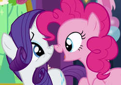 Size: 1091x763 | Tagged: safe, screencap, pinkie pie, rarity, pony, celestial advice, g4, my little pony: friendship is magic, balloon, boop, cute, duo, nose wrinkle, noseboop, open mouth