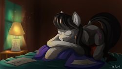 Size: 1280x726 | Tagged: safe, artist:vell221, octavia melody, g4, female, lamp, prone, sleeping, solo