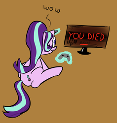 Size: 900x951 | Tagged: safe, starlight glimmer, g4, controller, dark souls, monitor, video game, you died