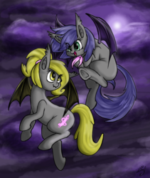 Size: 703x833 | Tagged: safe, artist:silver1kunai, oc, oc only, oc:chiro, oc:soma, bat pony, pony, cute, ponytail