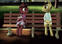 Size: 1280x914 | Tagged: safe, artist:desertfox500, earth pony, pony, 30 minute art challenge, bench, forrest gump, ponified