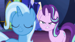 Size: 902x508 | Tagged: safe, screencap, starlight glimmer, trixie, pony, all bottled up, g4, anger magic, angry, animated, female, gif, magic, twilight's castle, urge to kill rising