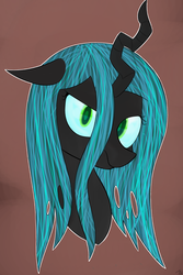 Size: 1280x1920 | Tagged: safe, artist:goldenled, queen chrysalis, changeling, changeling queen, g4, bust, female, frown, looking at you, portrait, raised eyebrow, solo