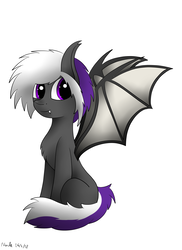 Size: 2550x3507 | Tagged: safe, artist:nacle, oc, oc only, oc:nightwalker, bat pony, pony, female, high res, sitting, solo