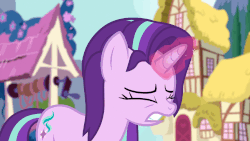 Size: 902x508 | Tagged: safe, screencap, starlight glimmer, pony, unicorn, all bottled up, g4, season 7, animated, exhausted, female, gif, glowing horn, horn, loop, mare, solo