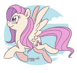 Size: 935x883 | Tagged: safe, artist:espeonna, fluttershy, pegasus, pony, g4, female, flying, profile, smiling, solo, spread wings, wings