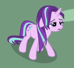Size: 541x498 | Tagged: safe, screencap, starlight glimmer, pony, unicorn, all bottled up, animated, female, floppy ears, frown, gif, head shake, lidded eyes, loop, mare, messy mane, open mouth, solo, tired