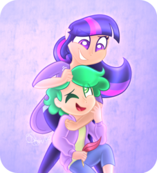 Size: 1000x1100 | Tagged: safe, artist:siggie740, spike, twilight sparkle, human, g4, clothes, cute, duo, humanized, noogie, open mouth, smiling, spikabetes, twiabetes