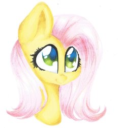 Size: 1024x1077 | Tagged: safe, artist:galaxyrosie02, fluttershy, g4, bust, female, looking away, looking up, portrait, simple background, smiling, solo, traditional art, white background