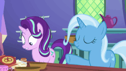 Size: 853x480 | Tagged: safe, screencap, starlight glimmer, trixie, pony, all bottled up, g4, angry, animated, female, gif