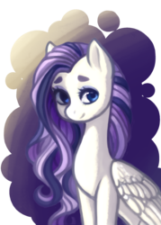 Size: 1389x1941 | Tagged: safe, artist:hikarie-katsura, fluttershy, rarity, pegasus, pony, g4, bust, female, folded wings, fusion, looking at you, mare, portrait, sitting, solo
