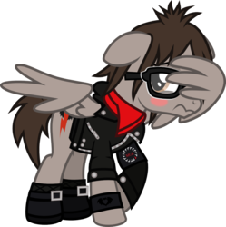 Size: 896x898 | Tagged: safe, artist:lightningbolt, derpibooru exclusive, pegasus, pony, g4, .svg available, blush sticker, blushing, clandestine industries, clothes, embarrassed, facewing, floppy ears, glasses, jacket, leather jacket, looking back, male, mikey way, my chemical romance, partially open wings, ponified, raised hoof, rolled up sleeves, scarf, shirt, shoes, show accurate, simple background, socks, solo, stallion, svg, transparent background, undershirt, vector, walking, wing hands, wings, wristband