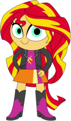 Size: 1024x1734 | Tagged: safe, artist:ra1nb0wk1tty, sunset shimmer, equestria girls, g4, boots, clothes, cute, female, hand on hip, high heel boots, jacket, leather jacket, simple background, smiling, solo, transparent background
