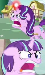 Size: 328x540 | Tagged: safe, screencap, starlight glimmer, pony, all bottled up, g4, the cutie map, angry, comparison, cropped, cross-popping veins, discovery family logo, faic, female, mare, quiet, ragelight glimmer, reuse, s5 starlight, solo