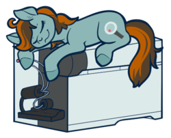 Size: 478x387 | Tagged: safe, artist:lucheek, oc, oc only, oc:mercury vapour, mass spectrometer, science, sleeping, solo, tiny ponies