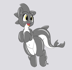 Size: 1280x1241 | Tagged: safe, artist:pabbley, oc, oc only, original species, shark pony, belly button, open mouth, simple background, smiling, solo