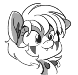 Size: 1280x1241 | Tagged: safe, artist:pabbley, oc, oc only, pony, cute, fangs, female, grayscale, mare, monochrome, simple background, solo, white background