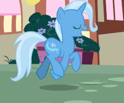 Size: 871x724 | Tagged: safe, screencap, trixie, pony, unicorn, all bottled up, animated, cute, diatrixes, eyes closed, female, gif, loop, mare, ponyville, prancing, profile, solo