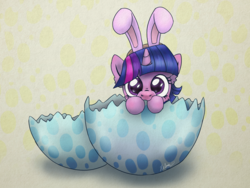 Size: 3940x2956 | Tagged: safe, artist:helmie-art, twilight sparkle, alicorn, pony, g4, bunny ears, cute, ear fluff, easter, easter egg, female, high res, looking at you, mare, solo, twiabetes