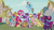 Size: 1280x720 | Tagged: safe, screencap, apple bloom, applejack, big macintosh, carrot cake, cup cake, fluttershy, granny smith, mayor mare, photo finish, pinkie pie, rainbow dash, rarity, scootaloo, snails, snips, spike, starlight glimmer, sweetie belle, twilight sparkle, alicorn, dragon, pony, unicorn, g4, my little pony: friendship is magic, season 7, camera, colt, male, theme song, twilight sparkle (alicorn)