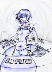 Size: 800x1098 | Tagged: safe, artist:xulia, dj pon-3, vinyl scratch, human, g4, humanized, keyboard, musical instrument, record