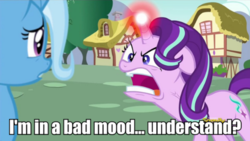 Size: 605x341 | Tagged: safe, edit, edited screencap, screencap, starlight glimmer, trixie, pony, unicorn, all bottled up, g4, anger magic, angry, beast wars, caption, faic, female, image macro, magic, mare, meme, open mouth, ragelight glimmer, rhinox, transformers