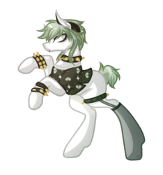 Size: 3537x3785 | Tagged: safe, artist:amazing-artsong, oc, oc only, oc:avira, earth pony, pony, choker, clothes, female, garter, garter belt, high res, mare, rearing, shirt, simple background, solo, spiked choker, spiked wristband, stockings, thigh highs, transparent background, wristband