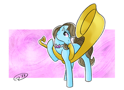 Size: 2380x1724 | Tagged: safe, artist:ruushiicz, beauty brass, earth pony, pony, g4, bowtie, commission, female, mare, musical instrument, solo, tuba