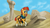 Size: 3200x1800 | Tagged: safe, artist:skrapbox, sunburst, pony, unicorn, g4, bag, clothes, desert, digital art, glasses, male, outdoors, ruins, saddle bag, sand, solo