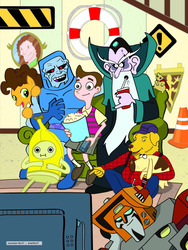 Size: 540x720 | Tagged: artist needed, source needed, safe, cheese sandwich, g4, adventure time, banana man, banana peel, bojack horseman, captain peanutbutter, crossover, darkseid, diogee, first milo murphy's law picture on derpibooru, gravity falls, harvey the wonder hamster, male, milo murphy, milo murphy's law, teen titans go, transformers, transformers animated, voice actor joke, weird al yankovic, wreck-gar