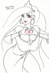 Size: 1332x1982 | Tagged: safe, artist:moronsonofboron, princess celestia, human, g4, bracelet, breasts, busty princess celestia, clothes, crown, dress, ear piercing, female, heart, humanized, jewelry, piercing, regalia, solo, traditional art