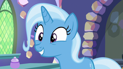 Size: 1280x720 | Tagged: safe, screencap, trixie, pony, unicorn, all bottled up, g4, cute, diatrixes, female, mare, smiling, solo