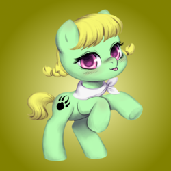 Size: 3000x3000 | Tagged: safe, artist:vitalspark, oc, oc only, oc:daffodil valley, base used, chibi, gradient background, high res, paw prints, rearing, solo