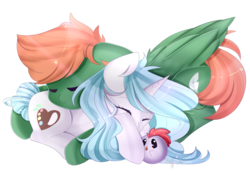 Size: 2000x1397 | Tagged: safe, artist:clefficia, oc, oc only, oc:moon, oc:zane, pegasus, pony, unicorn, female, male, mare, prone, sleeping, stallion