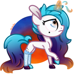 Size: 1300x1290 | Tagged: safe, artist:amberpone, oc, oc only, pony, unicorn, big ears, big head, blue, blue eyes, commission, digital art, fanart, female, fire, food, hooves, horn, long mane, long tail, looking up, magic, mane, mare, orange, original art, original character do not steal, original style, paint tool sai, painttoolsai, pegasister, purple, simple background, standing, tail, transparent background, unshorn fetlocks, white