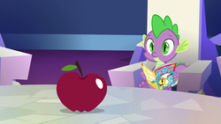 Size: 1280x720 | Tagged: safe, screencap, spike, dragon, all bottled up, g4, apple, archie comics, food