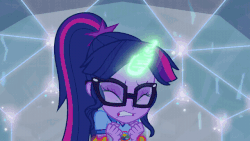 Size: 640x360 | Tagged: safe, screencap, sci-twi, sunset shimmer, twilight sparkle, equestria girls, g4, my little pony equestria girls: legend of everfree, animated, gif, midnight sparkle, transformation