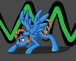 Size: 1280x1024 | Tagged: safe, artist:blues4th, oc, oc only, oc:blues, pegasus, pony, full body, jewelry, male, necklace, simple background, smiling, smirk, solo, wings