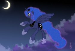 Size: 1600x1080 | Tagged: safe, artist:silversthreads, princess luna, alicorn, pony, g4, accessory, female, night, solo