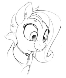 Size: 753x888 | Tagged: safe, artist:dimfann, oc, oc only, pony, bust, choker, grayscale, looking down, monochrome, portrait, sketch, solo, tongue out