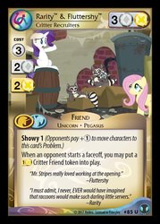 Size: 545x761 | Tagged: safe, enterplay, fluttershy, rarity, smoky, smoky jr., softpad, pegasus, pony, unicorn, defenders of equestria, g4, my little pony collectible card game, ccg, female, horn, mare, merchandise