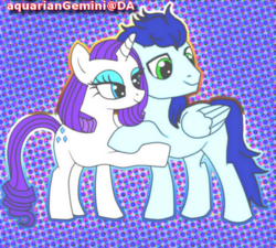 Size: 550x495 | Tagged: safe, artist:eri-ampora, rarity, soarin', pony, g4, crack shipping, female, holding hooves, male, shipping, soarity, straight