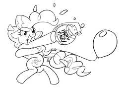 Size: 4961x3508 | Tagged: safe, artist:redi, pinkie pie, earth pony, pony, g4, absurd resolution, balloon, confetti, fun, grenade, lineart, party