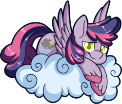 Size: 1536x1317 | Tagged: safe, alternate character, alternate version, artist:xwhitedreamsx, oc, oc only, oc:thunder cloud, pegasus, pony, cloud, female, mare, prone, simple background, solo, transparent background