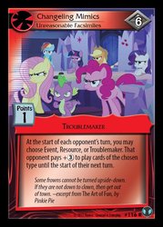 Size: 545x761 | Tagged: safe, enterplay, applejack, fluttershy, pinkie pie, rainbow dash, rarity, spike, twilight sparkle, changeling, dragon, g4, to where and back again, angry, ccg, mane seven, mane six, merchandise
