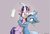 Size: 1333x912 | Tagged: safe, artist:ramiras, starlight glimmer, trixie, pony, unicorn, all bottled up, g4, my little pony: friendship is magic, :<, bipedal, cheek fluff, chest fluff, cute, diatrixes, duo, ear fluff, exclamation point, female, floppy ears, fluffy, frown, glimmerbetes, gray background, grin, hape, hug, icing bag, leg fluff, levitation, looking at you, magic, mare, scene interpretation, simple background, smiling, surprised, telekinesis, wide eyes