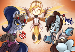 Size: 2000x1400 | Tagged: safe, artist:renokim, earth pony, pony, crossover, female, glasses, mare, mei, mercy, overwatch, ponified, ponytail, widowmaker